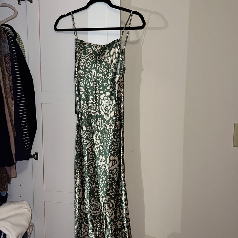 green silk zara dress